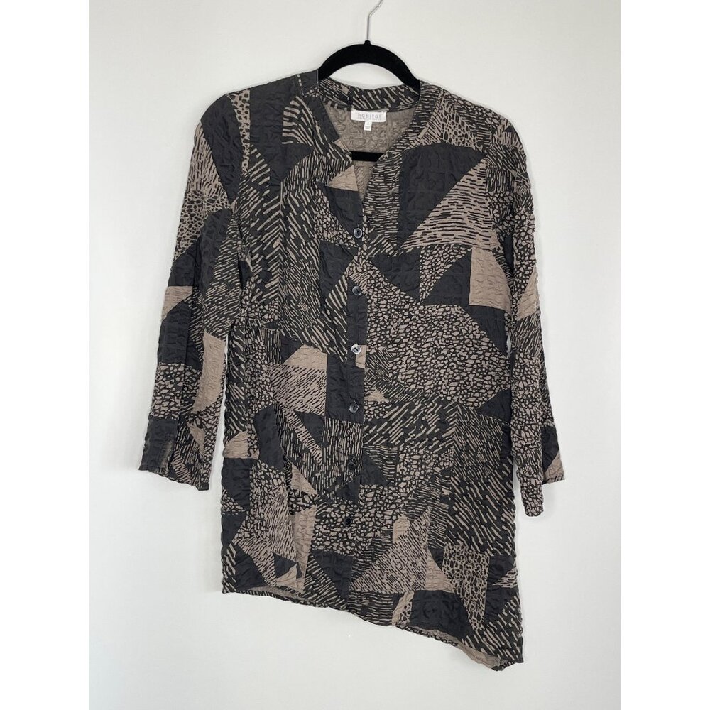 Habitat Lagenlook Black Brown Button Front Long‎ Sleeve Tunic Size Small